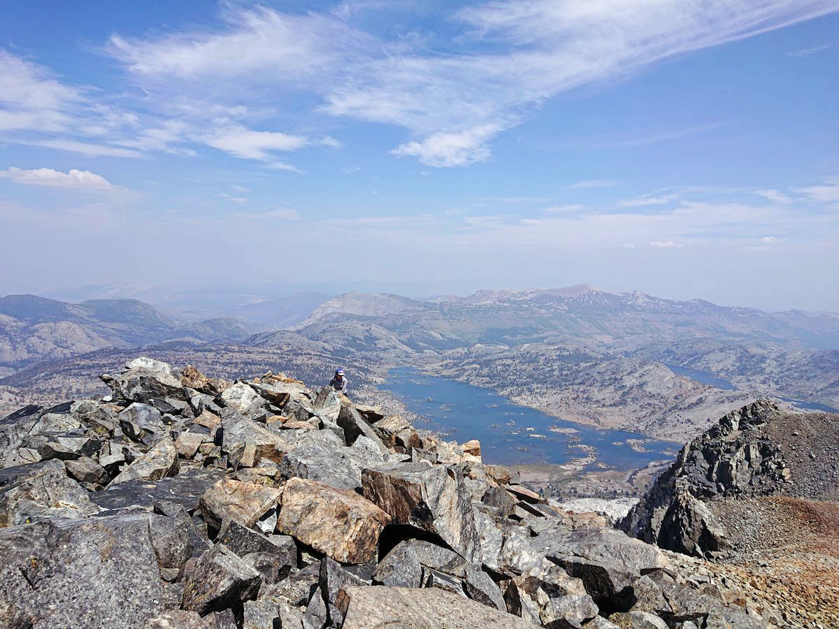 Coming up to the summit, Thousand Island Lake down below.