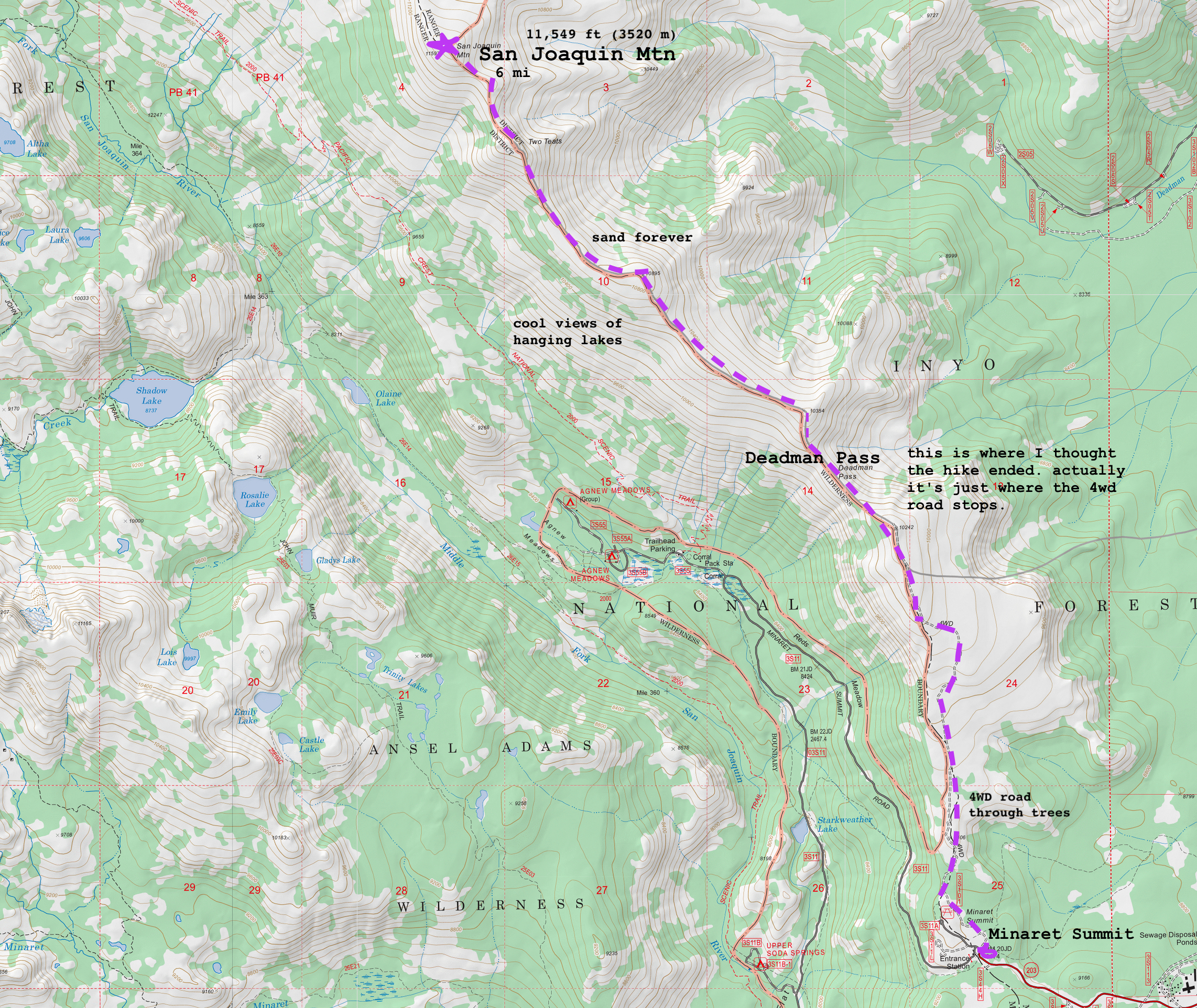 caltopo map of trail