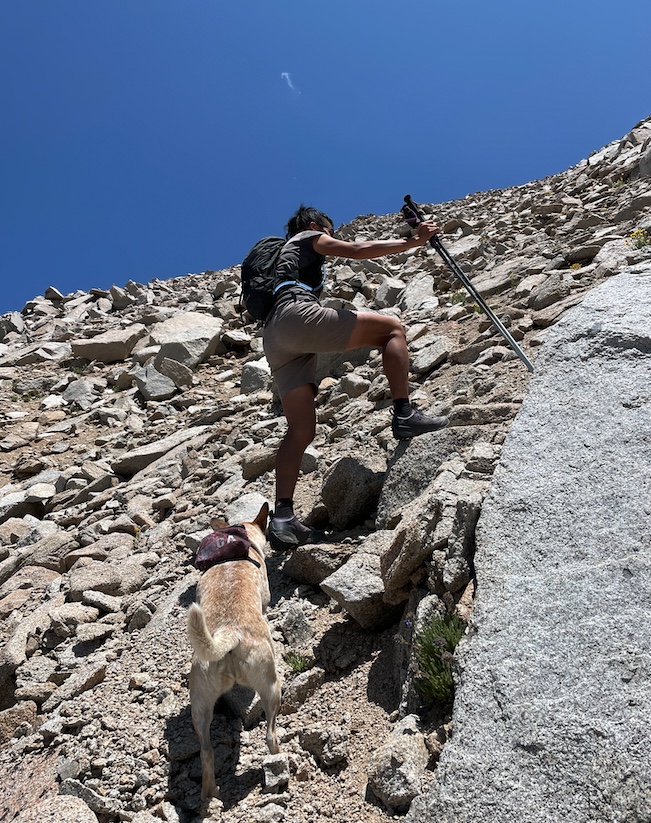 Up and up on the steep sand slopes. I stick close to Alicia