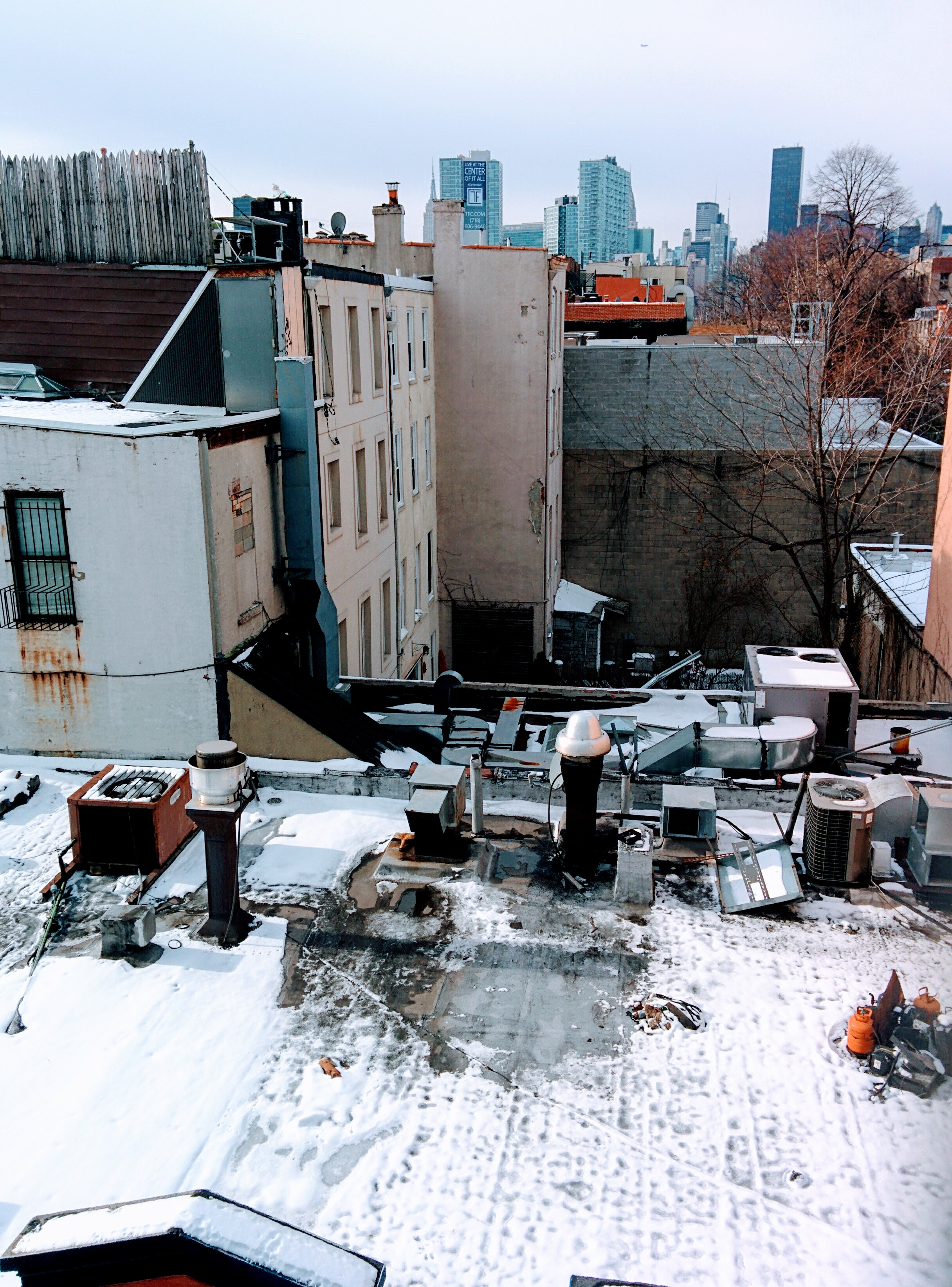 snow on the roofs