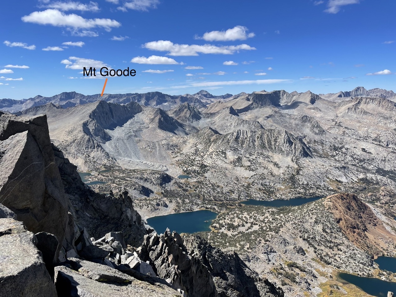 Views to the west towards the Bishop area peaks. Mt Goode is striking.