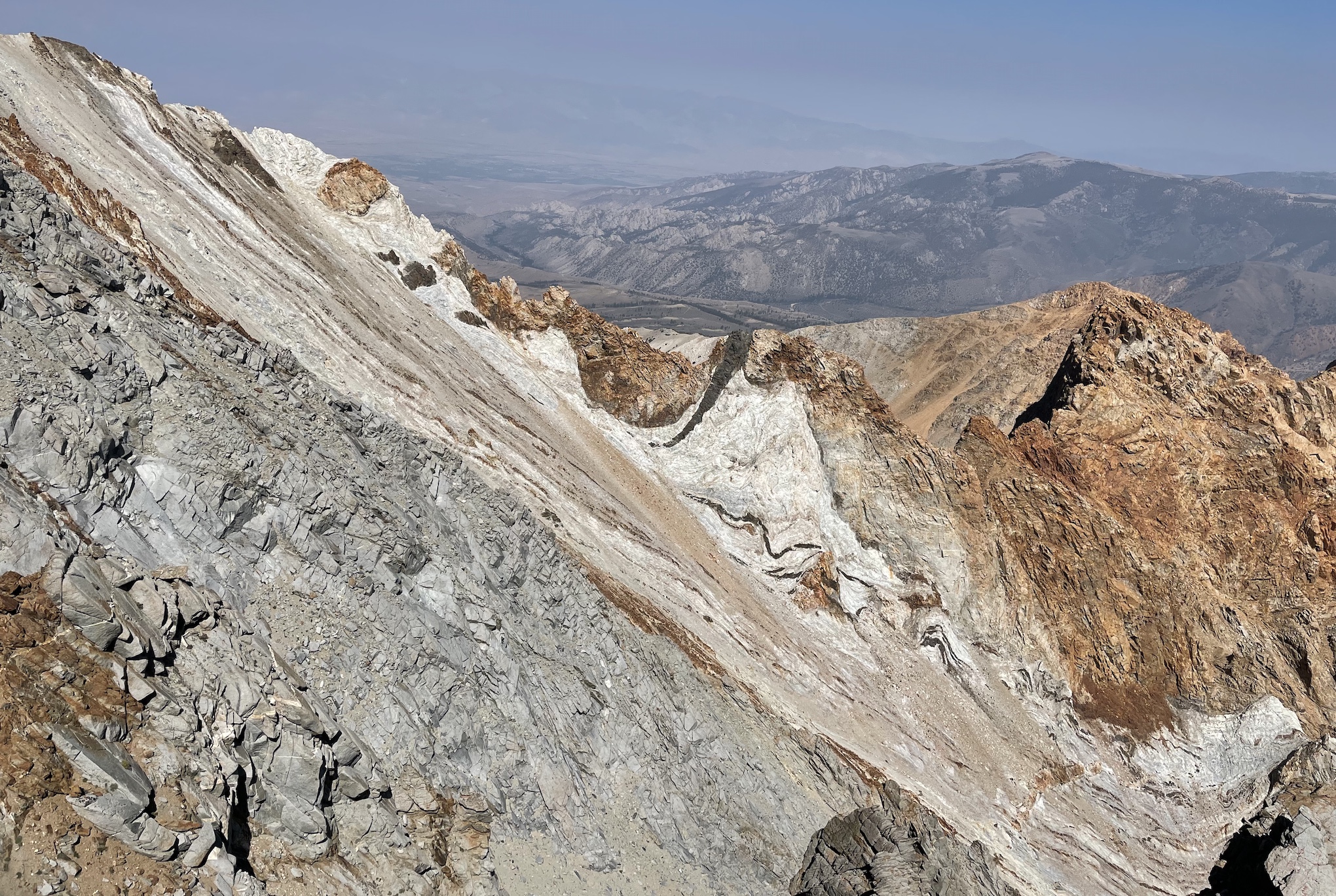 Geological view of the Paiute crags to climber's right (east).