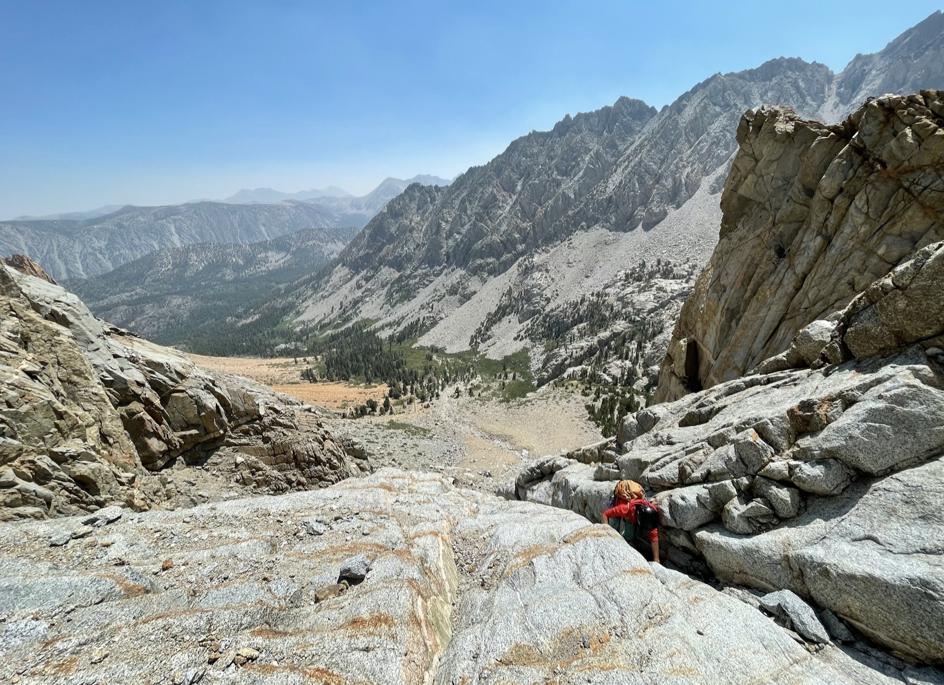 Coming up a shallow section, looking down at Paiute Pass Trail