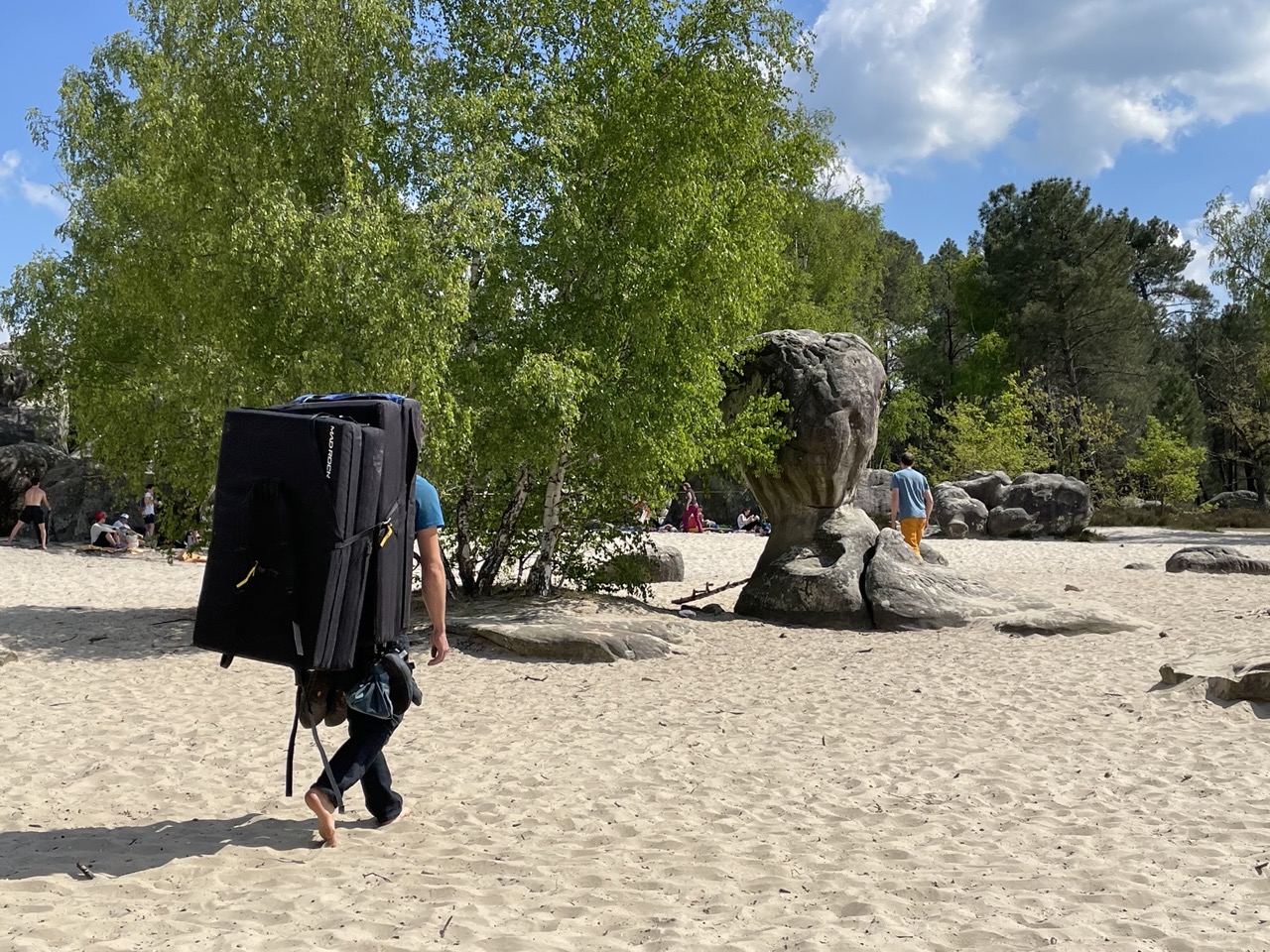 Accidentally in an extremely popular tourist destination. 'Les sables du Cul de Chien' (dog butt sand): a sealess beach stranded in the middle of the forest.