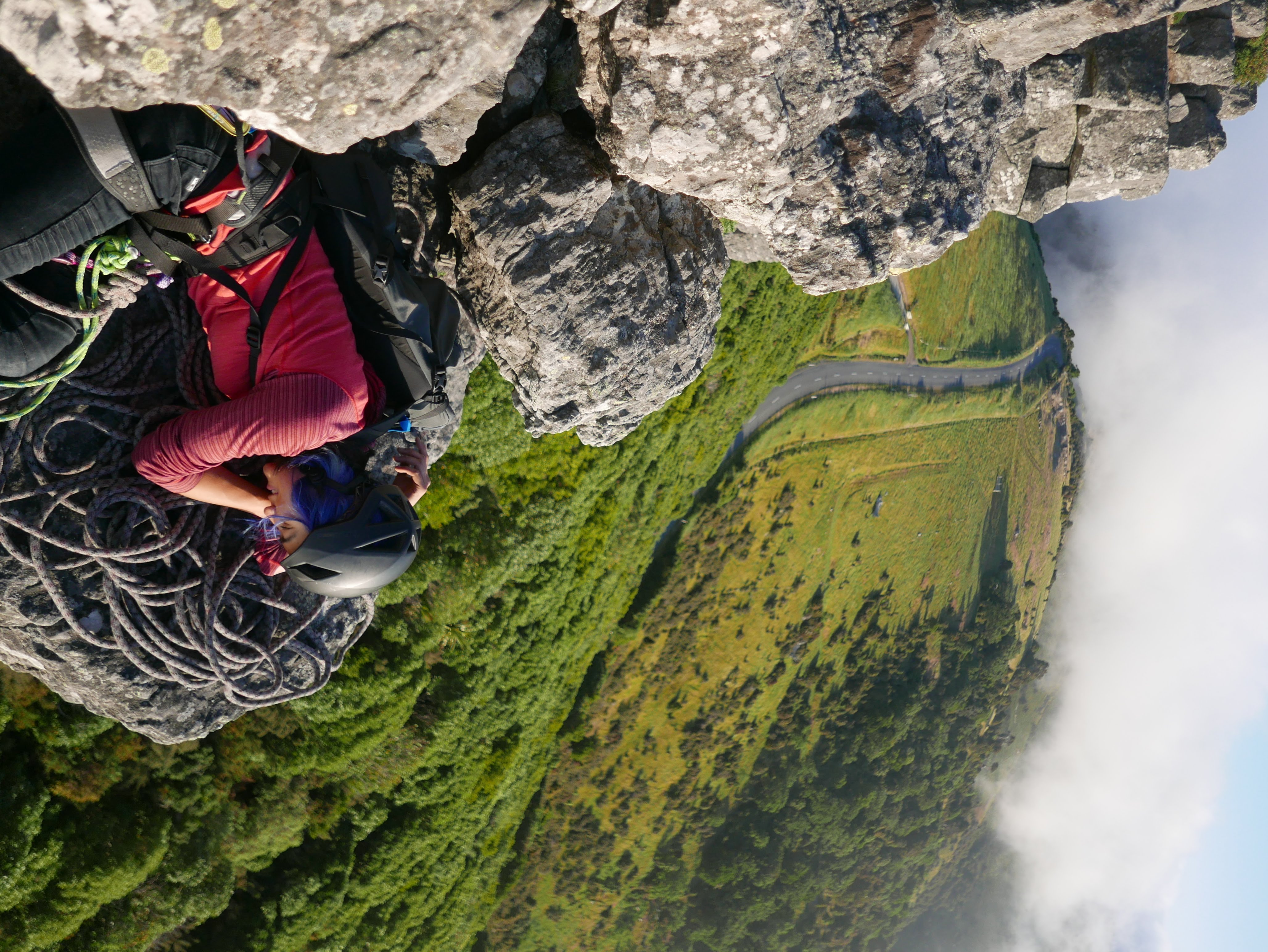 Me not being able to pull very hard while jetlagged on my first day in New Zealand (2017). I remember nothing about this climb (including this view??) because I was a zombie the whole time!