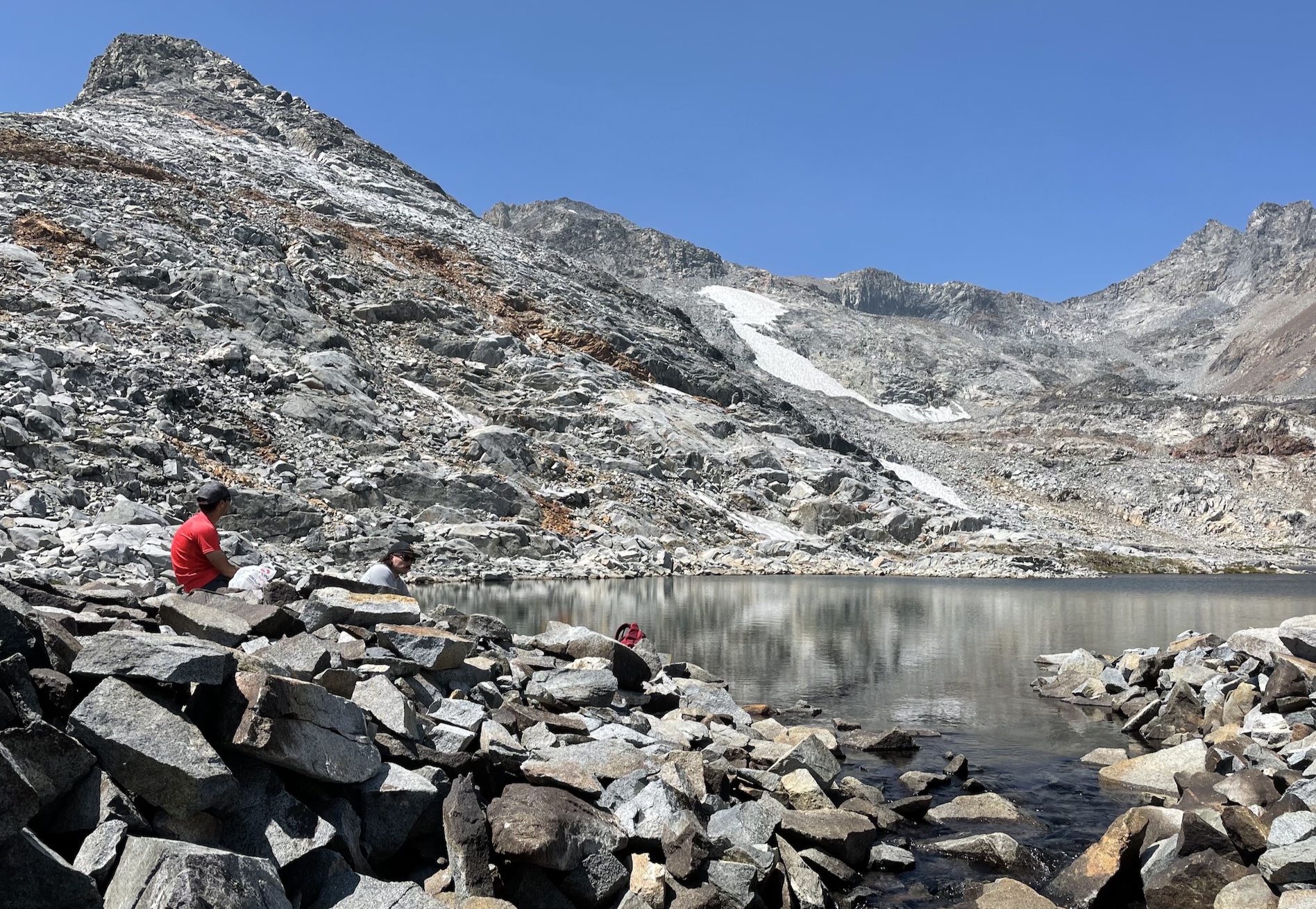 Fetching fresh water and snacking up at upper Marie Lakes
