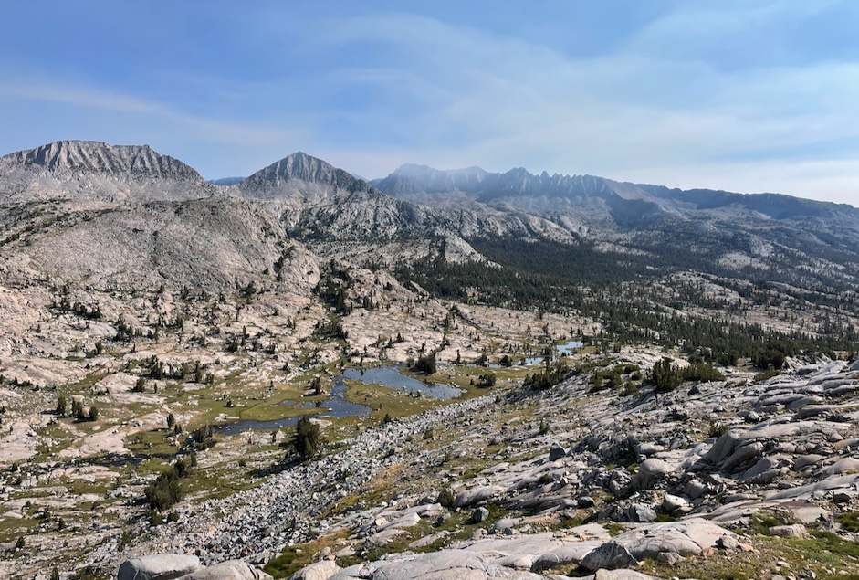 Rush Creek from further up the trail. The fire smoke forecasted for the evening is already coming in.