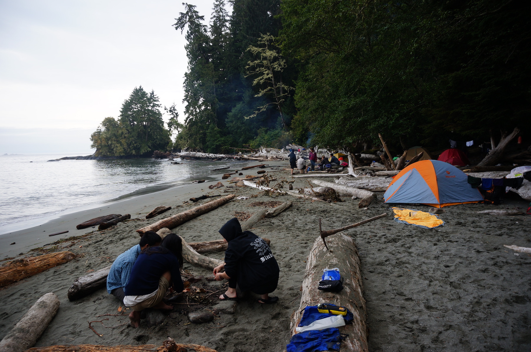Camping in designated beach zones. You're allowed to forage a driftwood fire.